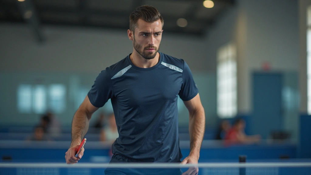 تمارين تركيز عقلي للاعب تنس الطاولة في بيئة هادئة مع جهاز قياس الأداء